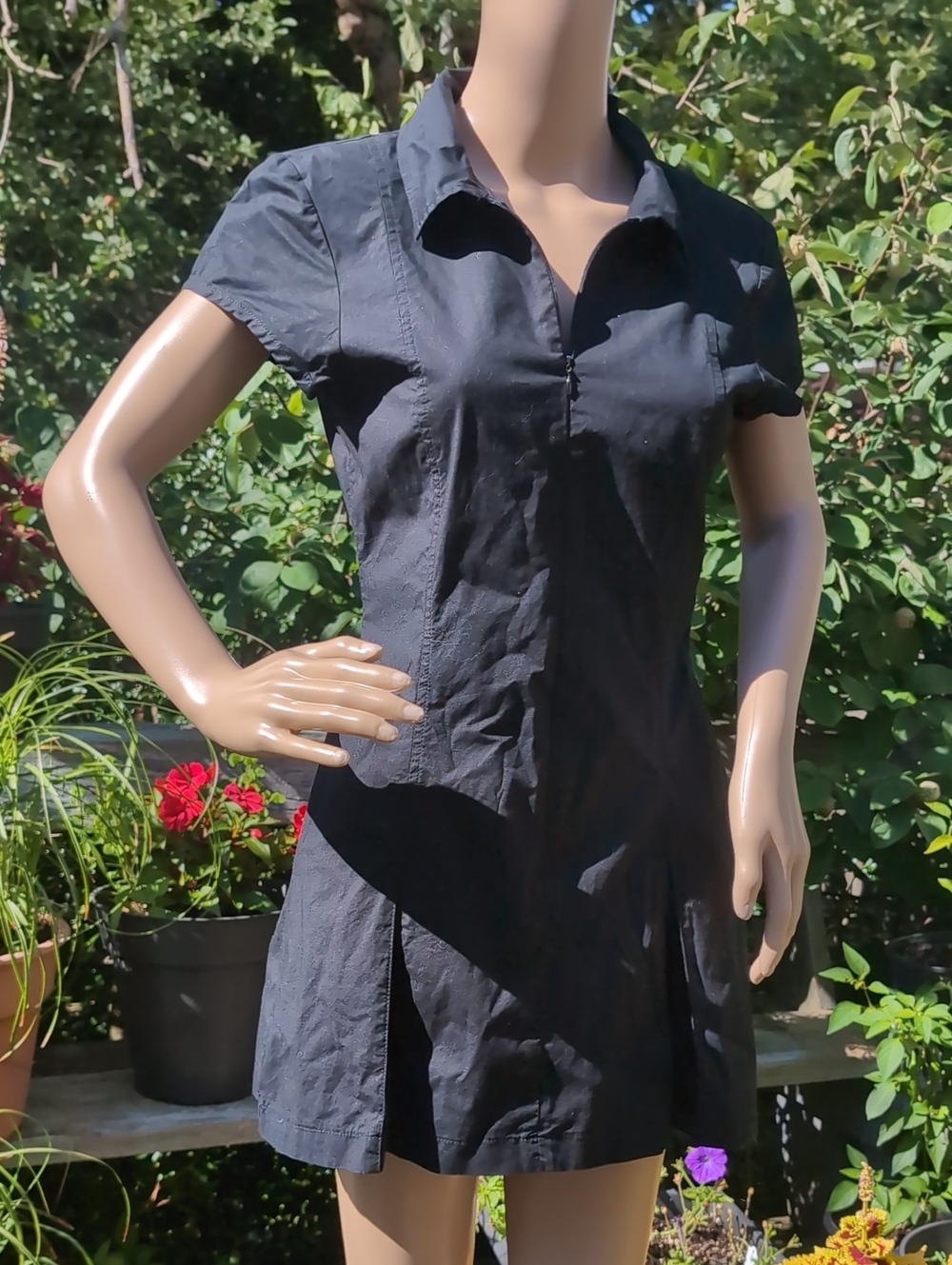 Black Mini Dress By Bodybag Zipper Front Pleats At Hem